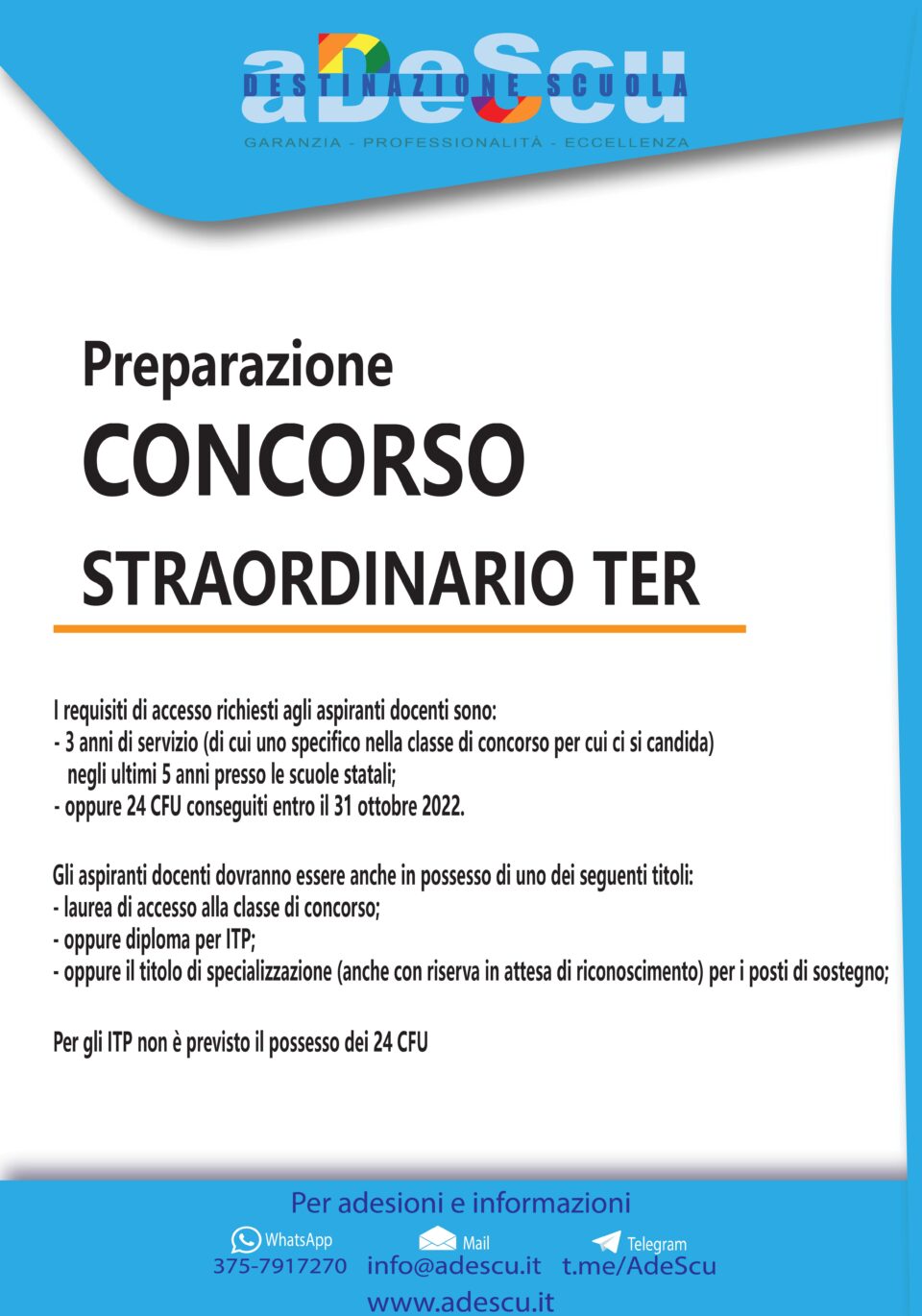 PREPARAZIONE CONCORSO STRAORDINARIO TER - aDeScu - Destinazione Scuola